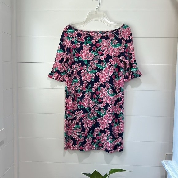 Lilly Pulitzer Somerset Mini Dress Bright Navy Pink Cherry Picker Floral Small - Picture 2 of 8